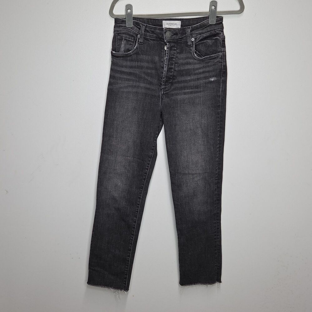 EVEREVE Ever Straight High Rise Ankle Jeans Sz 27 Stone Wash Black Button-Fly